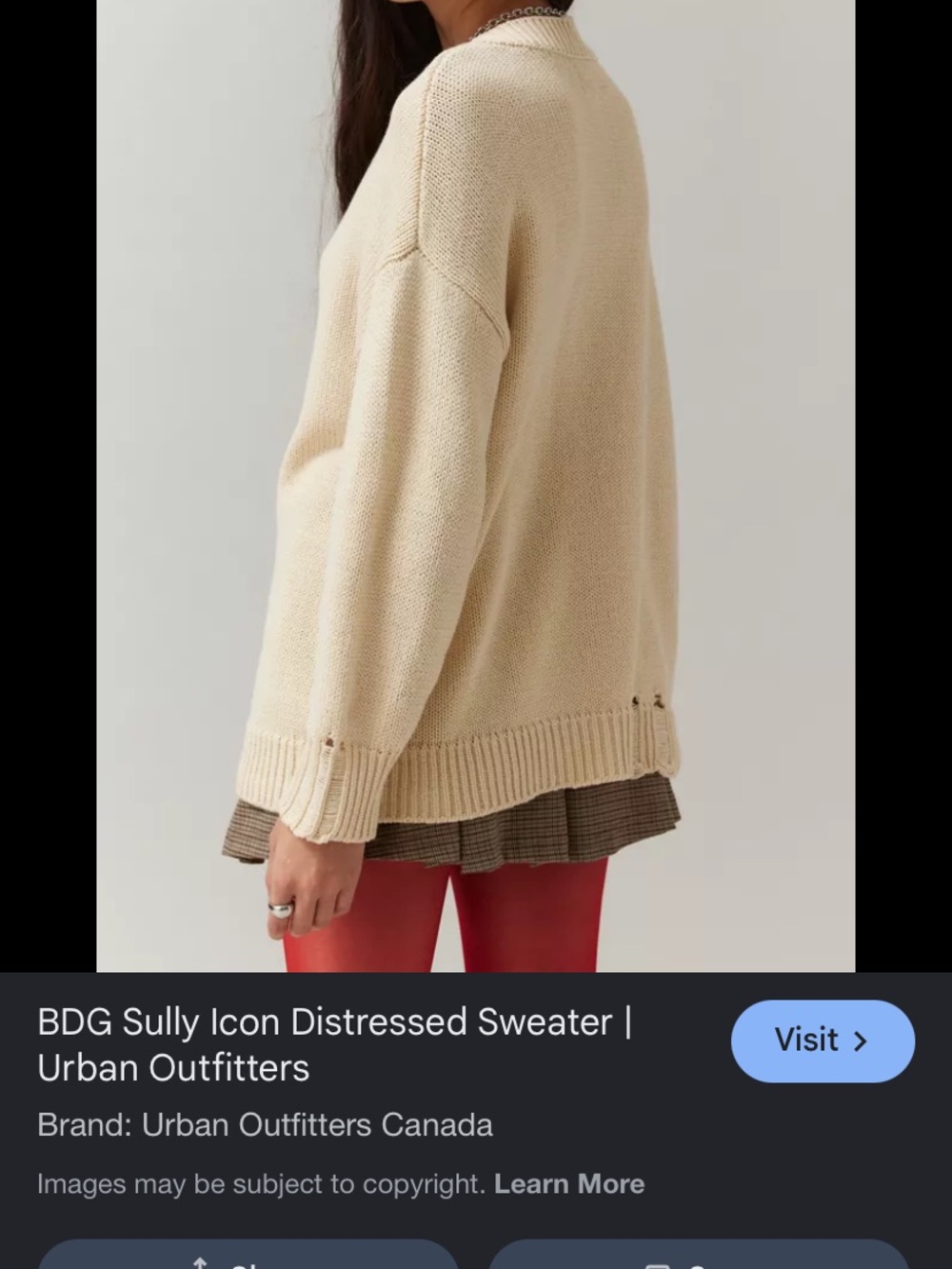 Urban Outfitters Cream Distressed Drop-Shoulder Sweater